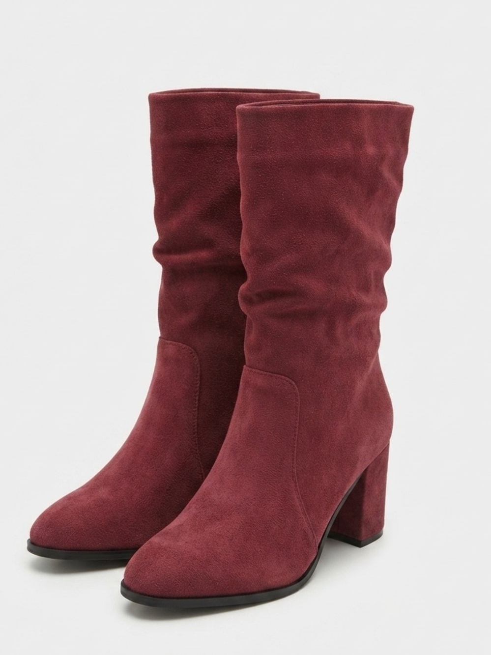 Burgundy Faux Suede Block Heel Boots- Sz. 7
